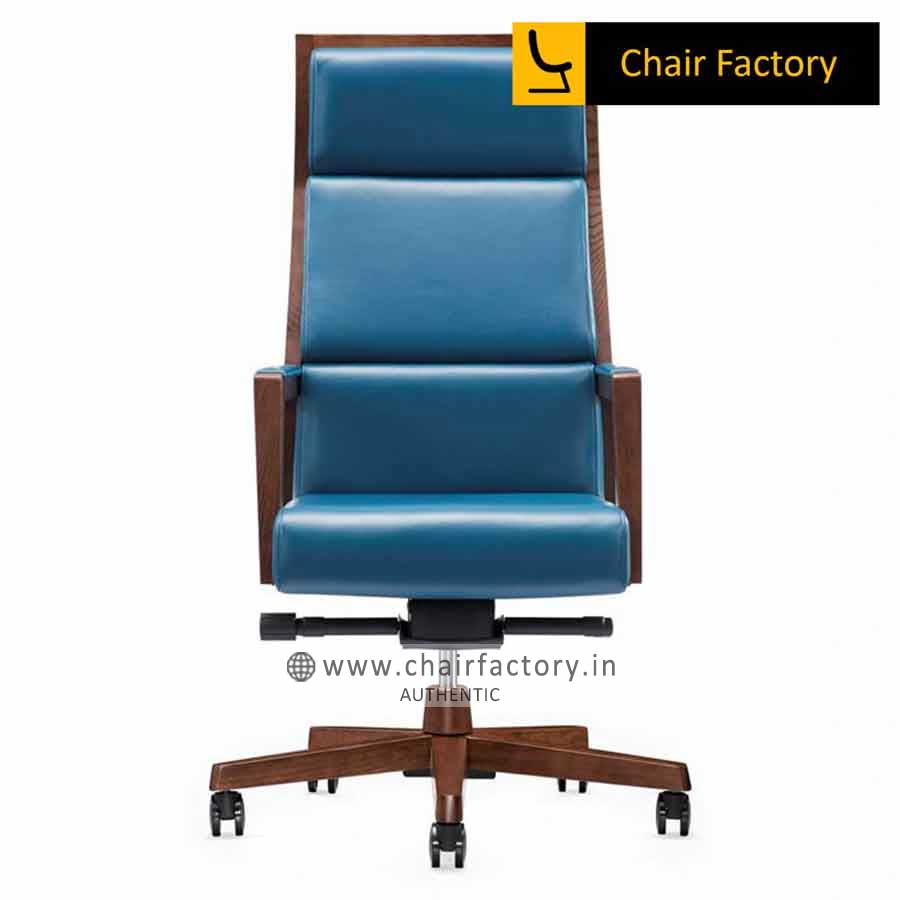 Montgomary Blue High Back 100% Genuine Leather Chair